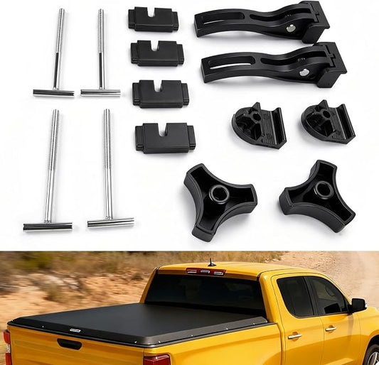 Truck Tonneau Cover Replacement Installation Accessory for Hard Tri-fold & Quad-fold Truck Bed Cover Include Nut, T-Bolt(T-bar), Tonneau Cover Clamp, 2X Rear Clamp
