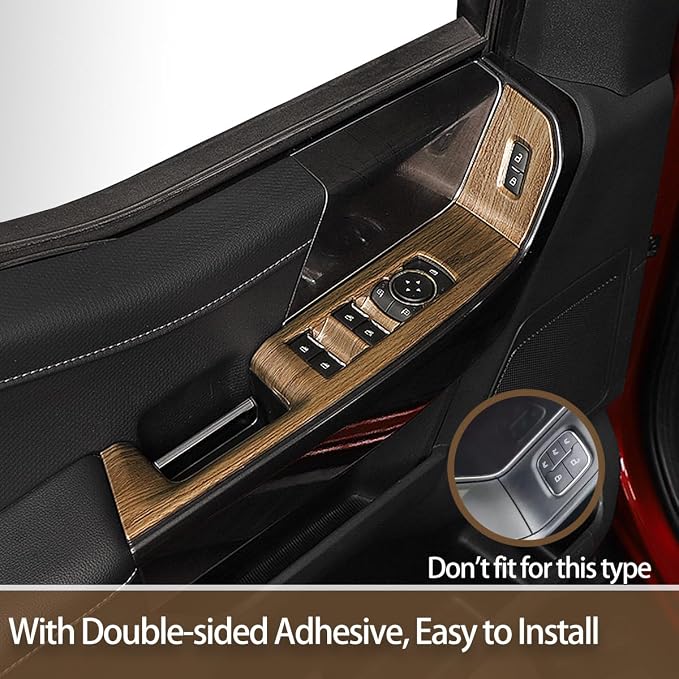 GZXinWei Wood Grain Door Window Control Switch Panel Trim Cover Sticker for Ford F150 2021 2022 2023 2024 2025 2026 Interior Upgrade Accessories