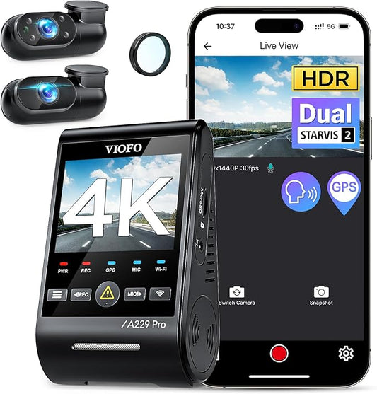 VIOFO A229 Pro 3 Channel 4K HDR Dash Cam, Dual STARVIS 2 Sensors IMX678 & IMX675, 4K+2K+1080P Front Inside and Rear Triple Car Camera, 5GHz WiFi GPS, Voice Control, 24H Parking Mode
