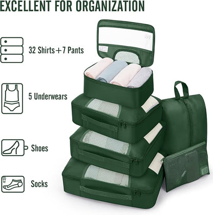 Veken 8 Set Packing Cubes for Travel Essentials,Anti-Wrinkle Buckled Suitcase Organizer for Shoe & Toiletry Bag,Carry On Luggage Bag with 99+ Count Mesh Holes for Airplane & College Dorm Accessories