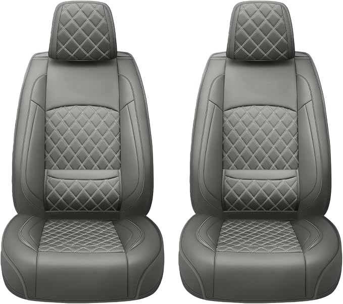 Car Seat Covers Compatible with Hyundai Venue 2020-2025 2026 - Waterproof & Breathable Luxury Leather All-Weather Seat Cushions Protectors, Airbag Compatible, Only 2 Front seat Covers (Gray)