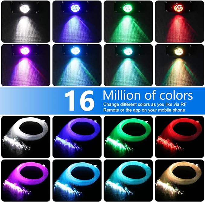 AZIMOM 16W Twinkle & Sound Activate 550pcs*0.03in*9.8ft Fiber Optic Starlight Headliner Kits+RGB Meteor Shooting Star,APP& Remote Control Light Engine End Glow Fiber Strands Home Car Ceiling Décor