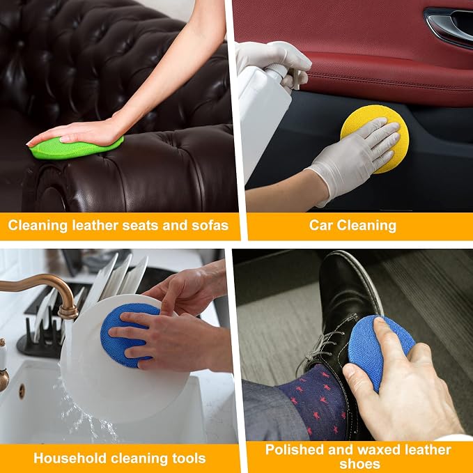 Tallew 50 Pcs Car Wax Microfiber Applicator Pads 5" Diameter Polishing Foam Pads Tire Soft Foam Sponge for Cars Detail Buffing Cleaning Polishing(4 Colors)