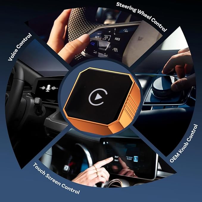 Wireless Car Adapter, Plug and Play Bluetooth WiFi Dual Band Support for car Integration Auto, with Aluminum Alloy Shell and Intelligent Voice Control (White Pattern)