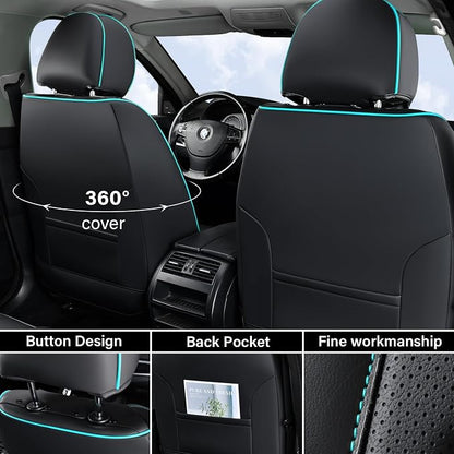 Coverado Seat Covers, Car Seat Cover Front Seats, 2 Pack Universal Seat Covers for Cars, Nappa Leather Waterproof Seat Cover, Car Seat Protectors, Front Seat Cover Fit for Most Cars, Black&Blue