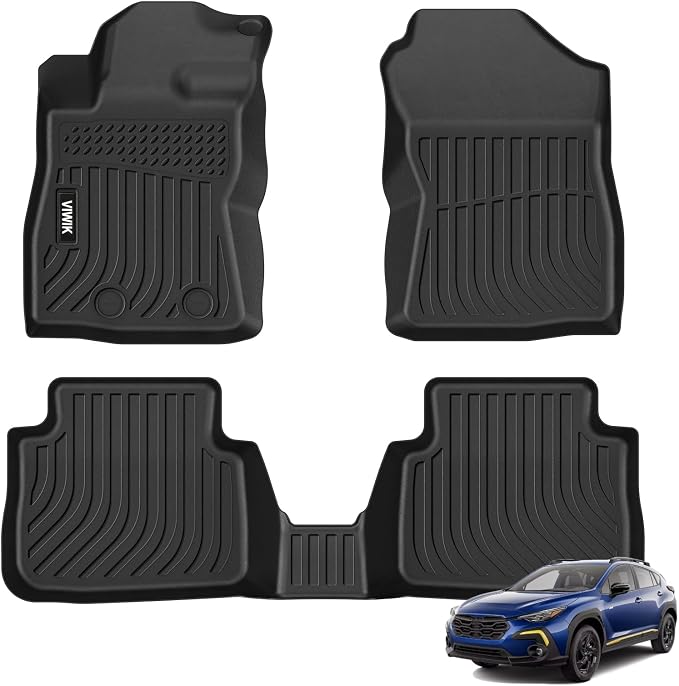 VIWIK Floor Mats Fit for Subaru Crosstrek 2024, All Weather Protection Custom Car Mats Full Set 1st & 2nd Row, TPE Rubber Liners Automotive Floor Liners Black Odorless Non-Slip