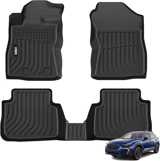 VIWIK Floor Mats Fit for Subaru Crosstrek 2024, All Weather Protection Custom Car Mats Full Set 1st & 2nd Row, TPE Rubber Liners Automotive Floor Liners Black Odorless Non-Slip
