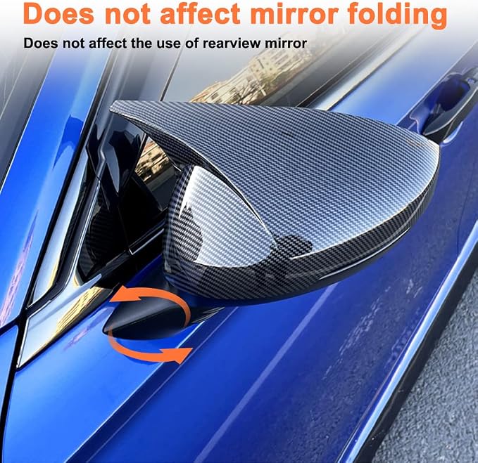 ABS Door Side Mirror Trim Cover Compatible with Honda Civic 11th 2022-2024 Mirror Bullhorn Style Side Mirror Protectors(Carbon Fiberk 2 PCS)