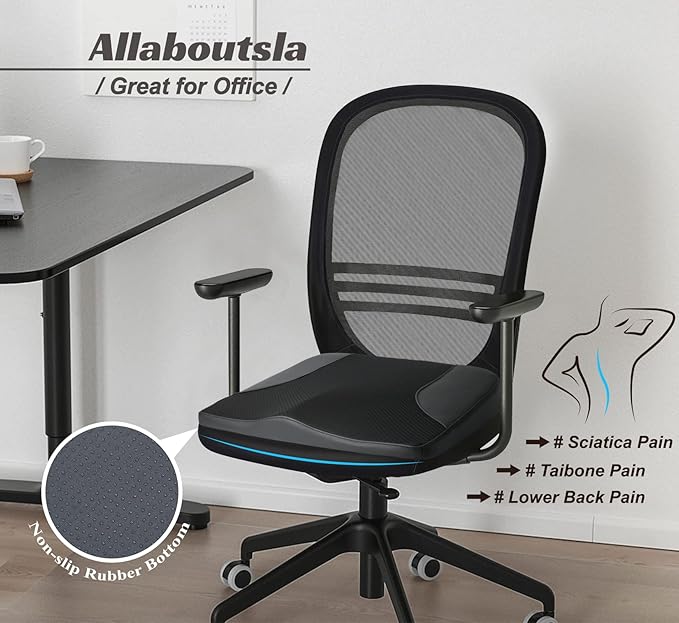 Allaboutsla Car Seat Cushion, Car Seat Cushions for Driving with Comfort Memory Foam - Sciatica & Back Pain Relief, Suitable for Car, Truck, Office Chair (Black)