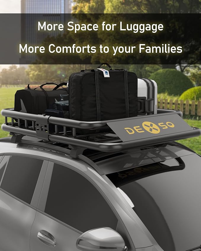 DEXSO 64" x 39" Universal Roof Rack Basket with Cargo Net, 200 Lbs Capacity Rooftop Cargo Carrier Basket with Extension Heavy Duty Luggage Holder Rack for SUVs, Trucks, Vehicles