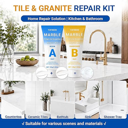 Marble Countertop Repair Kit, 160g/5.64oz Tile Repair Kit for Granite Quartz Acrylic Ceramic Stone and Fill Hole Chips Crack Scratches Dents, Reattaches Missing Edges on Countertops (Color Match)