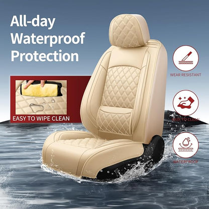 Car Seat Covers Compatible with Hyundai Kona 2018-2025 2026- Full Set 5 Seats Luxury Leather All-Weather Seat Cushions & Protectors, Waterproof & Breathable, Airbag Compatible (Beige)