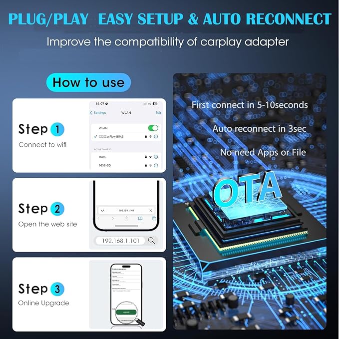 Mini Wireless Carplay Adapter for Apple iPhone,Plug and Play Easy Setup Automatic Reconnect,Convert Wired to Wireless Carplay Adapter Dongle,for Car Play 2016+ & iPhone iOS 10+ (USB A) Grey01