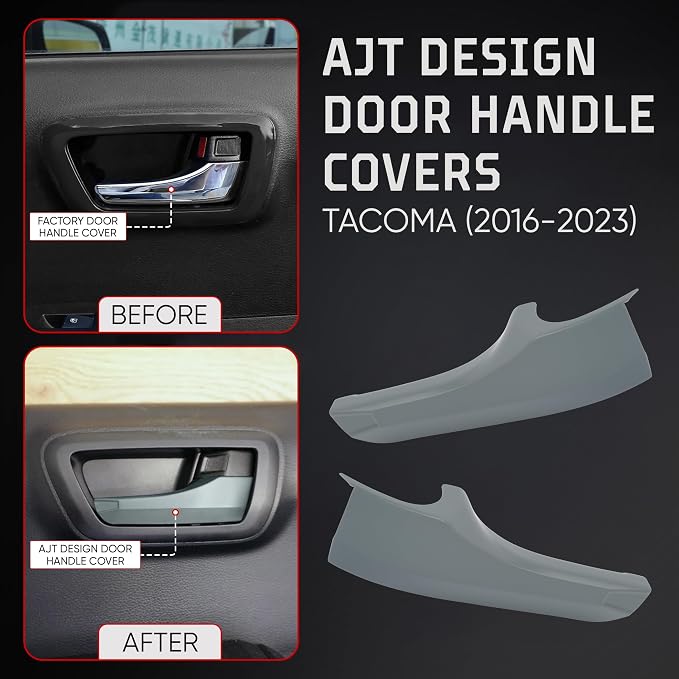 AJT DESIGN Car Door Handle Cover Compatible with Toyota Tacoma (2016-2023) | ABS Plastic Interior Trim, Chrome Delete Tacoma Door Handle Cover | Made in USA, Pack of 4 (Front & Back) - Lunar Rock