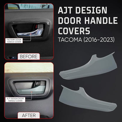 AJT DESIGN Car Door Handle Cover Compatible with Toyota Tacoma (2016-2023) | ABS Plastic Interior Trim, Chrome Delete Tacoma Door Handle Cover | Made in USA, Pack of 4 (Front & Back) - Lunar Rock