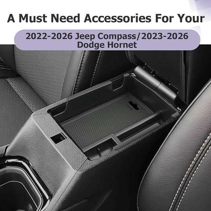 LUWU Center Console Organizer Compatible with Jeep Compass 2021-2025/Dodge Hornet 2023-2026 Accessories Armrest Console Storage Box Insert Tray ABS Material Coin Container Black