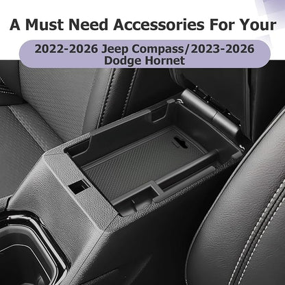 LUWU Center Console Organizer Compatible with Jeep Compass 2021-2025/Dodge Hornet 2023-2026 Accessories Armrest Console Storage Box Insert Tray ABS Material Coin Container Black