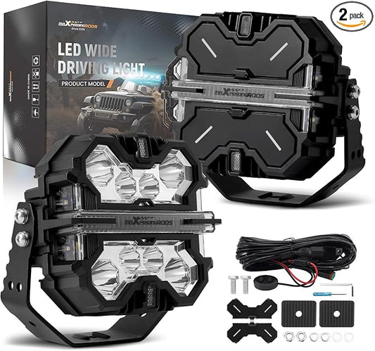 maXpeedingrods 2X 7” 252W Off Road Lights, LED Pod Light with Amber/White DRL 3 Modes, 270°Side Shooter for Trucks Jeep Pickup UTV ATV Motorcycles Spot Ditch Light with Black Covers