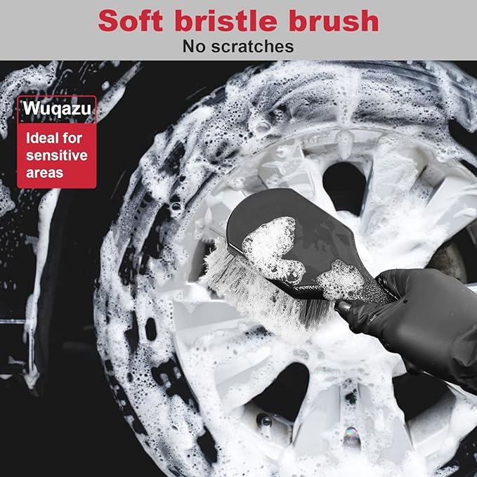 4PCS Compact Wheel & Tire Cleaning Kit - 360° Flexible Synthetic Wool Rim Brush, 2 Dual-Bristle Brushes & Microfiber Towel | Scratch-Free for All Vehicles