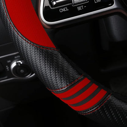 HighnessHwoo Car Steering Wheel Covers for Women Padded Carbon Fiber PU Leather Cute Auto Interior Accessories for Vehicle, Sedan, Universal, Anti Slip, Red, Standard Size, 14.75-15.15in
