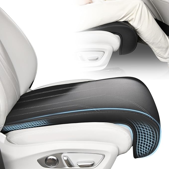 FLORICH Car Seat Extender Leg Extender Support Cushion for Driver Seats Office Chair, Leather Carseat Leg Support for Long Drivers Universal Car Seat Cushion Legs Rest Pads-Warm Black