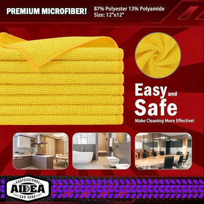 AIDEA Microfiber Cleaning Cloth, 10PK, Microfiber Towels for Cars, Premium All Purpose Car Cloths, Dusting Cloth Cleaning Rags, Absorbent Towels for SUVs, House, Kitchen, Window, 12"×12", Yellow