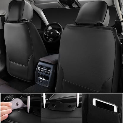 CAR PASS Fluorescent Green & Nappa Leather Seat Covers Full Set, with Backrest Cushion Protector Waist Protection Universal Fit for SUV Pick-up Truck, Automotive Vehicle Interior (Black Green)