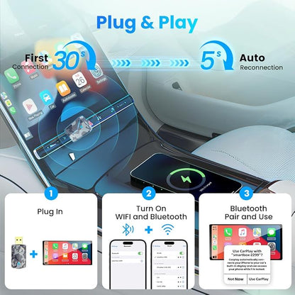 2026 Mini Wireless CarPlay Adapter, Fast Stable Connection, No Latency, Converts Wired to Wireless for Carplay & Android Auto, Easy Setup in 2016+ Cars, iOS 10+/Android 11+, USB A/C Blue