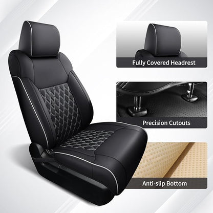 Huidasource Tacoma Seat Covers Full Set, Nappa Leather Pickup Seat Cushion Cover Fit for Toyota Tacoma 2024-2026 Double&Crew Cab SR SR5 Limited TRD Sport/Off Road Trailhunter (Full Set/Black&White)