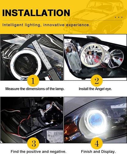 Qasim 1 Pair 90MM 66SMD COB LED for Angel Eyes Halo Ring DRL LED Fog Light Lamp with Cover White 12V 24V DC