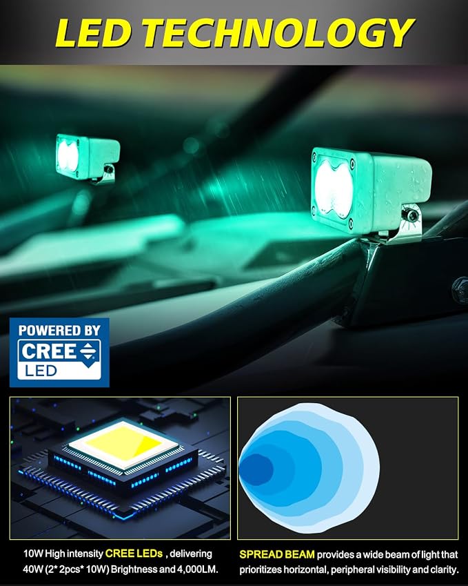 3 Inch Green LED Light Pods Waterproof 2Pcs 40W CREE LED Marine Navigation Lights Fishing Deck Cabin Courtesy Green Diffused Floodlight for Boat Pontoon Kayak Jon Yacht Truck Camper