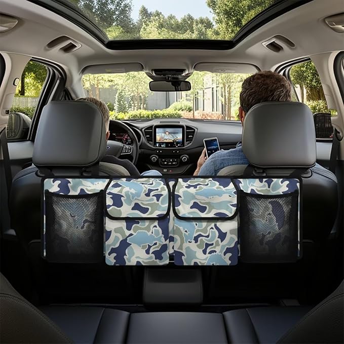 Fish Hunting Car Trunk Organizer Foldable Vehicle Interior Cargo Organizers Accessories Backseat Hanging Organizer with 4 Storage Bag Suitable for Most Cars,SUV,Sedan