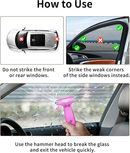 Window Breaker Seatbelt Cutter, Essential Car Tool Accessories for Women, Glass Breaker and Seat Belt Cutter, Emergency Kit Gadgets, Safety Hammer (Window Breaker - Pink)