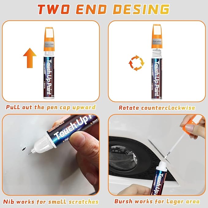 Touch Up Paint Pen for Cars, Car Paint Scratch Repair, 2-In-1 Car Touch Up Paint Fill Paint Pen, Quick & Easy Solution to Repair Minor Automotive Scratches 0.8 fl oz (White)