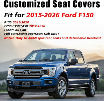 Coverado Leather Car Seat Cover, Custom Fit for Ford F150 Seat Covers, Ford F150 Truck Seat Covers Waterproof Fit for 2015-2026 F150 & 2017-2026 F250 F350 F450 Redline - Front Pair