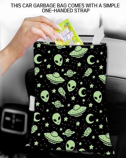 Car Garbage Can, Hanging Car Trash Can Bag for Vehicle, Cute Car Back Seat Organizer, Cute Green Alien