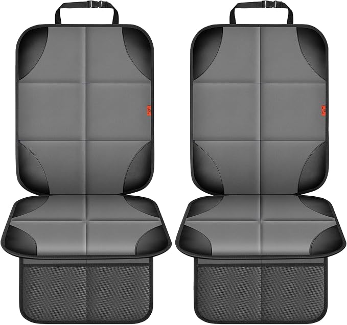 XHYANG Car Seat Protector 1 Pack Car Seat Cushion Mat Thickest Padding,Waterproof 600D Fabric Car Seat Covers for Non-Slip Backing Mesh Pockets for Baby and Pet (Gray, 2 Pcs)