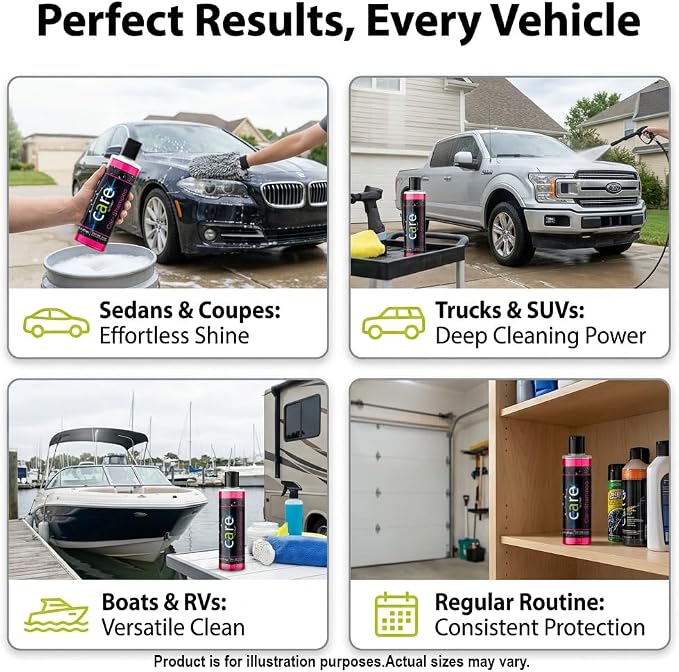 Care Car-Shampoo and Soap - Car Detailing Kit Essential - Vehicle Cleaning Supplies - Produces Thick, Foamy Suds - Gentle on Wax and Sealants, 16 Oz.
