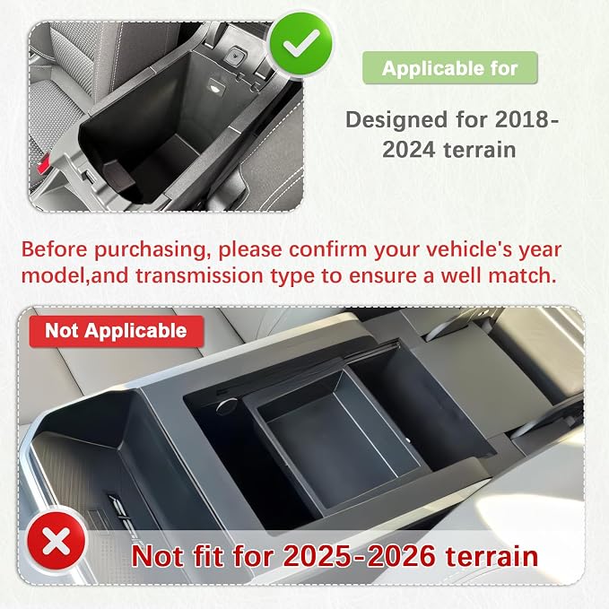 HGWEI Center Console Organizer Compatible with GMC Terrain 2018-2024 Interior Accessories Terrain SL/SLE/SLT/AT4/Denali Middle Insert Tray Armrest Storage Box with Coin Holder (NOT FOR 2025-2026)Black