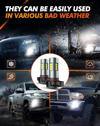 SEALIGHT 5202 LED Fog Light Bulbs, 6000K Xenon White, 27 SMD Chips DRL Bulbs, 5202 5201 PS19W PS24W 9009 LED Fog Light, Pack of 2