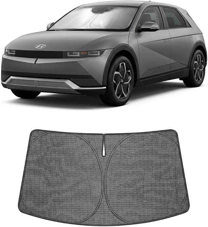 Proadsy Windshield Sun Shade Custom Fit Hyundai Ioniq 5 2022-2026 Ice Crystal Black Front Window Sunshade UV and Heat Blocker Foldable Visor Keeps Car Cooler for Summer Parking and Daily Use