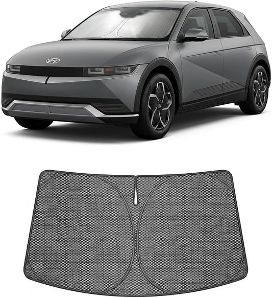 Proadsy Windshield Sun Shade Custom Fit Hyundai Ioniq 5 2022-2026 Ice Crystal Black Front Window Sunshade UV and Heat Blocker Foldable Visor Keeps Car Cooler for Summer Parking and Daily Use