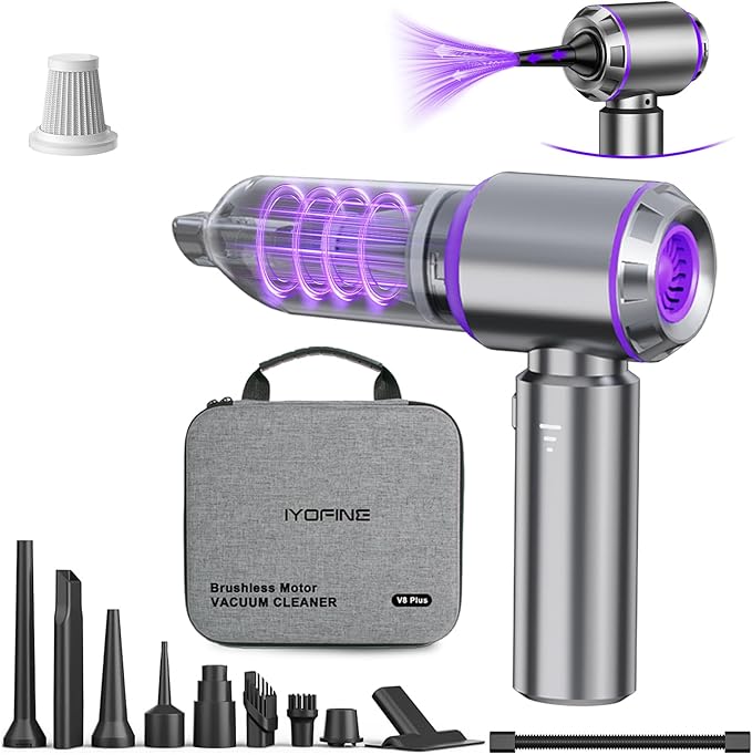 Vacuum/Air Duster 80,000RPM Super Power Mini Car Vacuum Cleaner 4-in-1 air Blower Gun Air Duster & Air Blower & Pump Hand Electric air Duster Handheld dust Blower Blower Cordless (Purple)