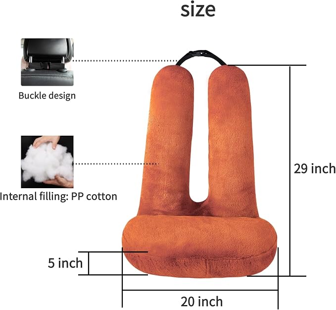FHSGGP Travel Pillow Car Travel Sleep Support Pillow 2-in-1 Lap Pillow and Car Pillow with Neck and Body Support for Adults and Kids on Long Trips Kids Travel Pillow Brown