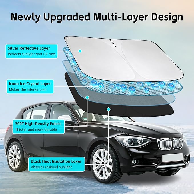Windshield Sun Shade for BMW 1 Series 2008-2013 Sunshade 300T Windshield Cover Shield Protector Blocks UV Rays Custom Fit 1 Series Front Window Shade Windshield Accessories Keep Cool Foldable