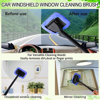 desin Car Windshield Cleaner Tool with Extendable Handle, Inside Auto Window Glass Cleaning Kit with 5 Washable Microfiber Pads, Streak-Free Defogger Wand for Deep Dashboards & SUVs