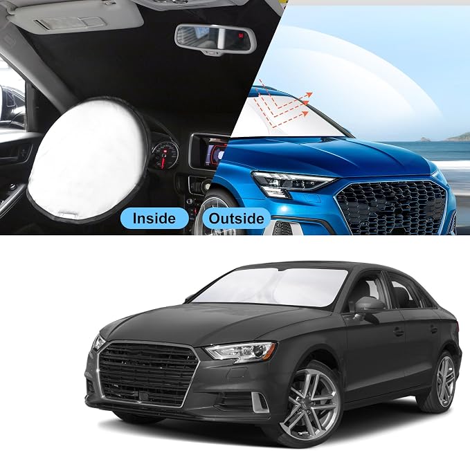 TINGLU Sun Shade for Audi A3 2014-2020 Accessories Windshield Sun Shade Window Shade UV Rays Protection Sun Visor Cover with Steering Wheel Sunshade Storage Bag
