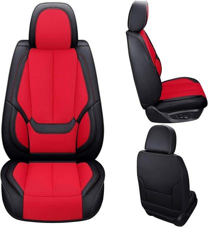 Coverado Front Seat Covers, Universal Seat Covers for Cars, Breathable Fabric&Leather Car Seat Protector, Front Car Seat Covers, Seat Covers Waterproof, Driver Seat Cover Fit for Most Cars, BlackRed