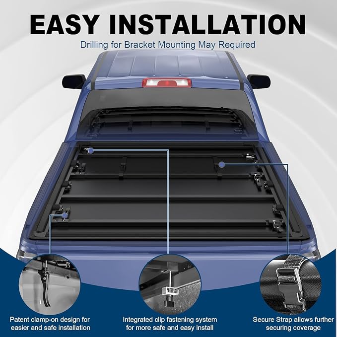KUIPERAUTO 5.7FT Tri Hard Truck Bed Tonneau Cover Compatible for 2009-2026 Dodge Ram 1500 Inclu. Classic & New Body (w/o Ram Box) Utility Track System w/LED Light Strip