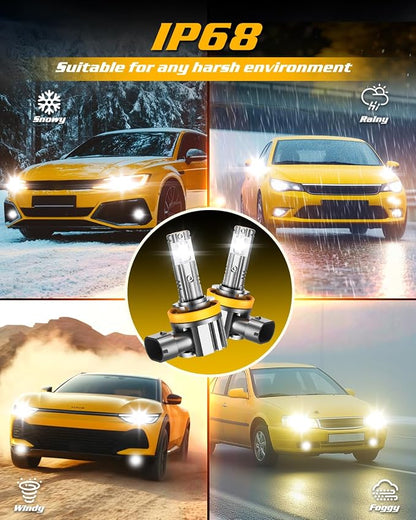 FORENNER H11 Bulbs, 45000LM 1000% Super Brightness, H11/H9/H8 Light Bulbs, 1:1 Real Size, 10 Years Lifespan, 6500K Cool White Light, IP68 Waterproof, Play-N-Plug, Pack of 2